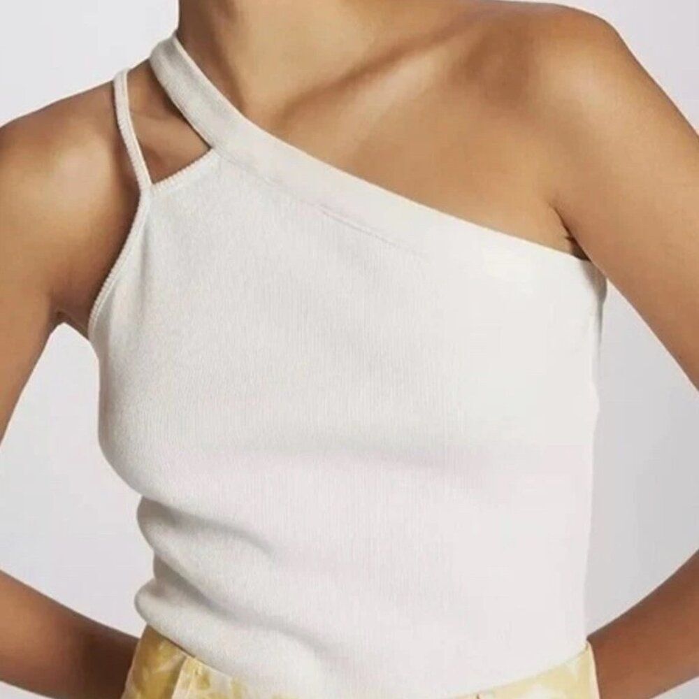NWOT Anthropologie Maeve White Ribbed One Shoulder Asymmetric Knit Top Tank XXS